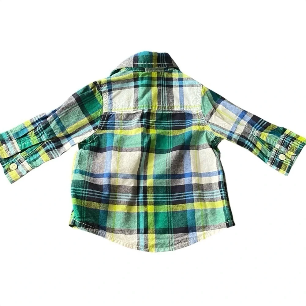 OshKosh plaid cotton multicolor button up shirt Boys 9 Mo pockets long sleeves